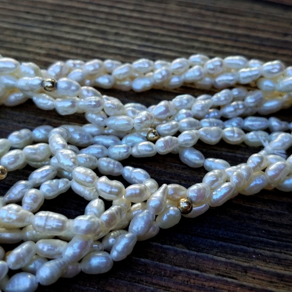 *SOLD* Vtg/antq freshwater rice pearl 3 strand wrap necklace extra long 66" - Picture 6 of 10